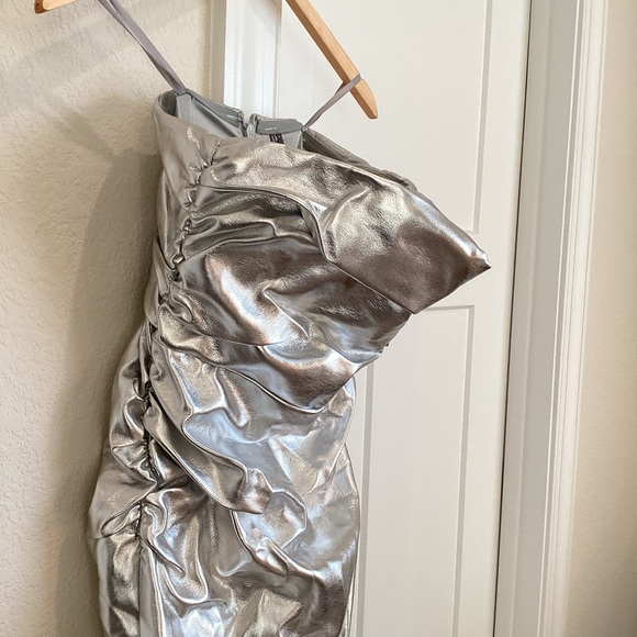 Anthropologie Soleil Magic Fabric Ruched Strapless Dress Metallic NEW - Picture 5 of 16
